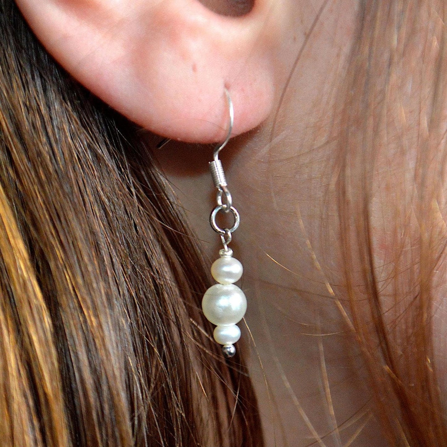 Minimalist Silver Hook Earrings with Pearls