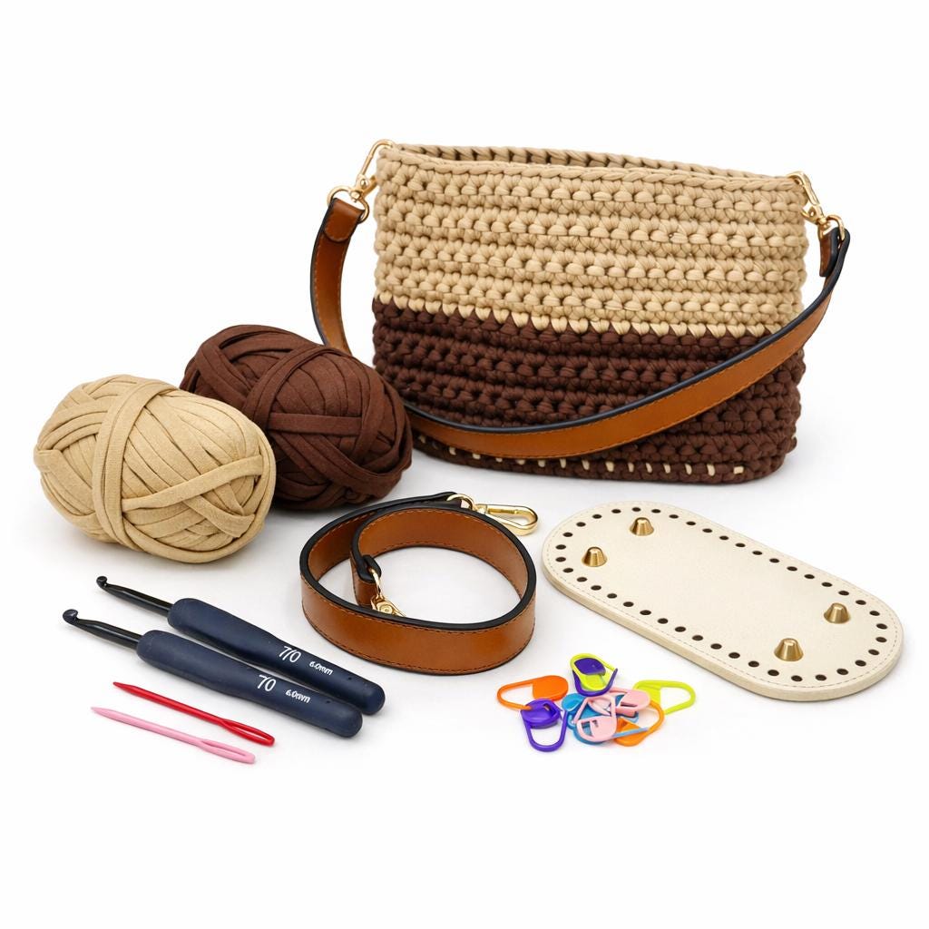 Beginner friendly two tone crochet handbag kit by Beniaho