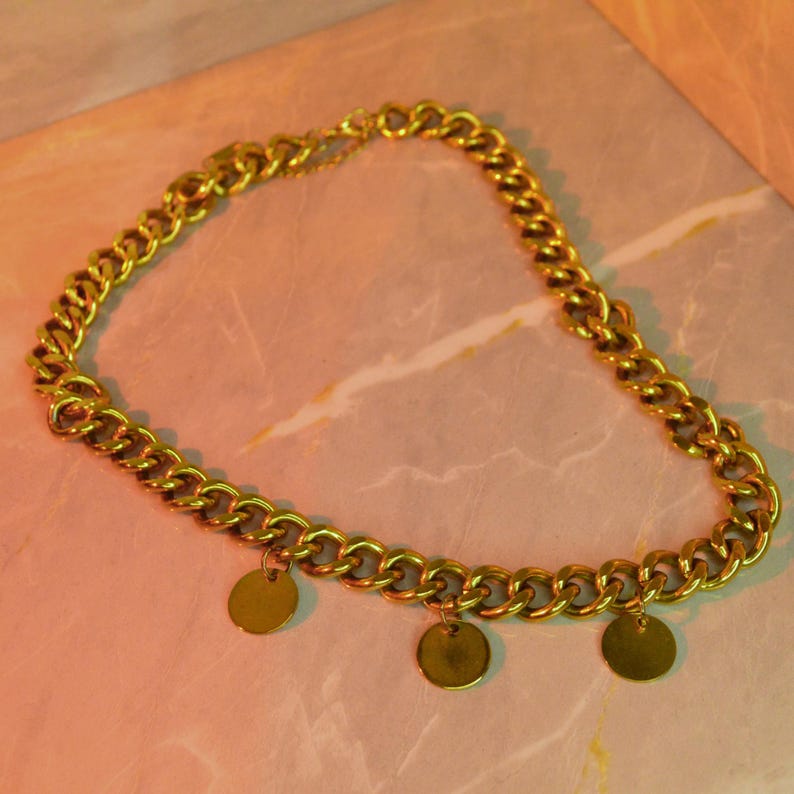 Gold chunky chain necklace with three round charms